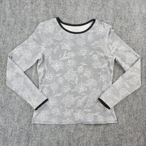Hang Ten Rash Guard Womens Small Gray Floral Long Sleeve Stretch Zip Pocket Surf